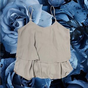 NWT Gray-Blue Flowy Chiffon Cami Top | Layered, Cross-Back, Boutique Style